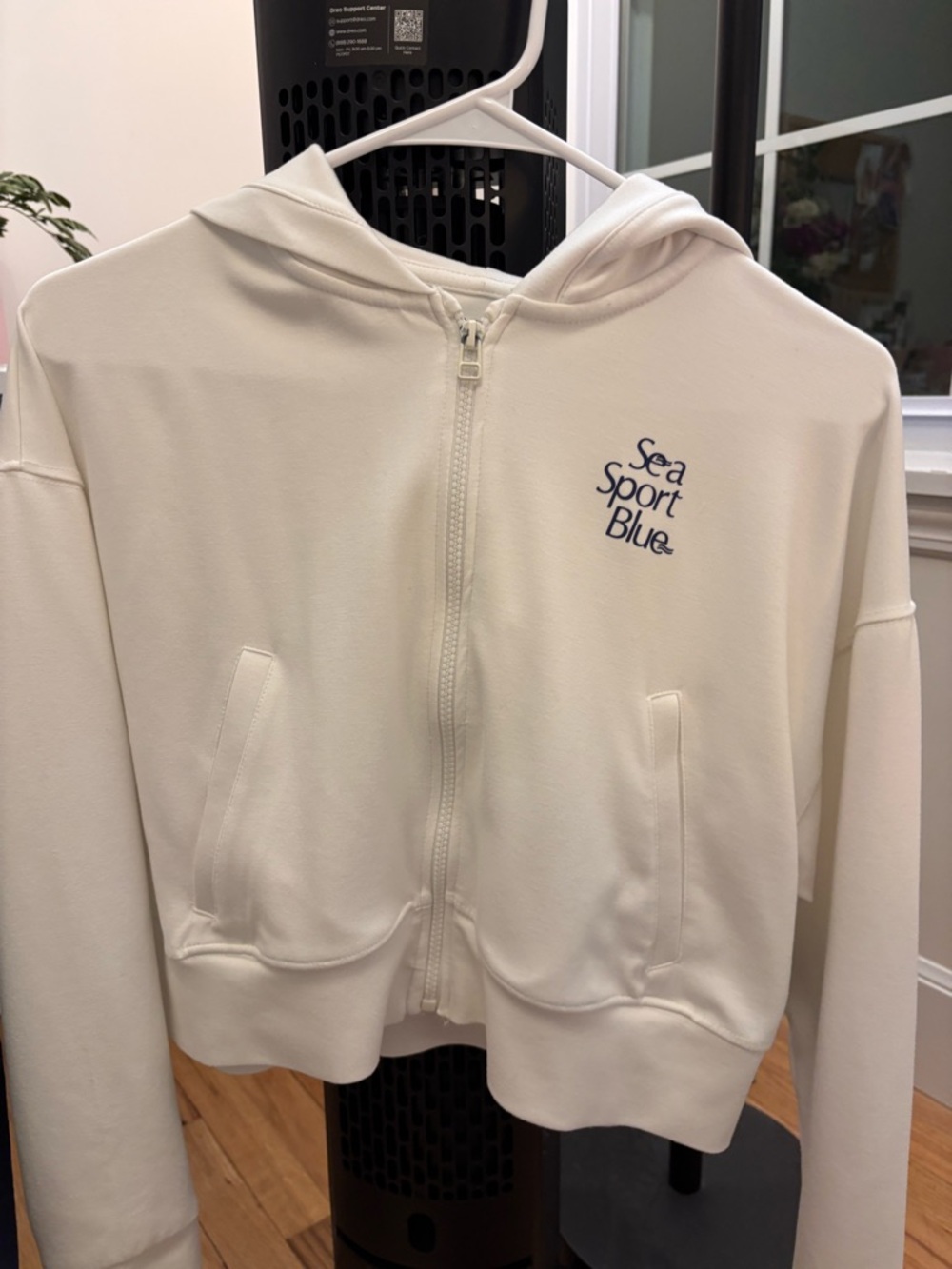 Zara Cream Zip Hoodie with Navy Script
